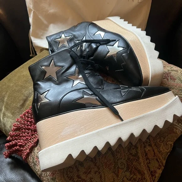 Stella McCartney Vegetarian Leather Patterned Lace-Up Boots Size 5.5 - Picture 9 of 14